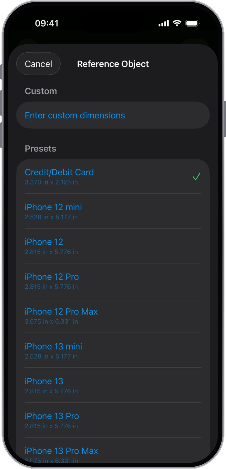 Choosing a credit card as the reference object in RefScale